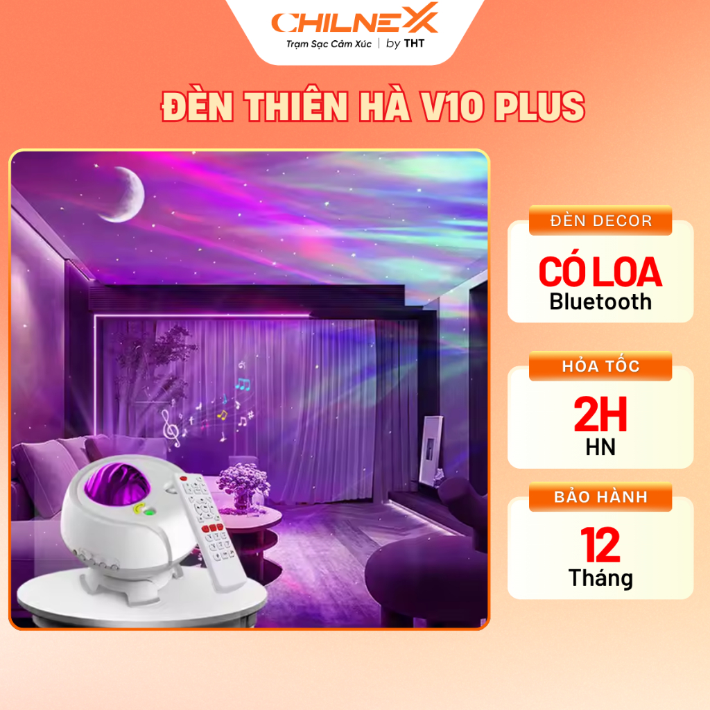 Đèn Thiên Hà V10 Plus CHILNEXX Đèn galaxy có  loa bluetooth nghe đèn ngủ nghe nhạc nháy theo nhạc quà sinh nhật