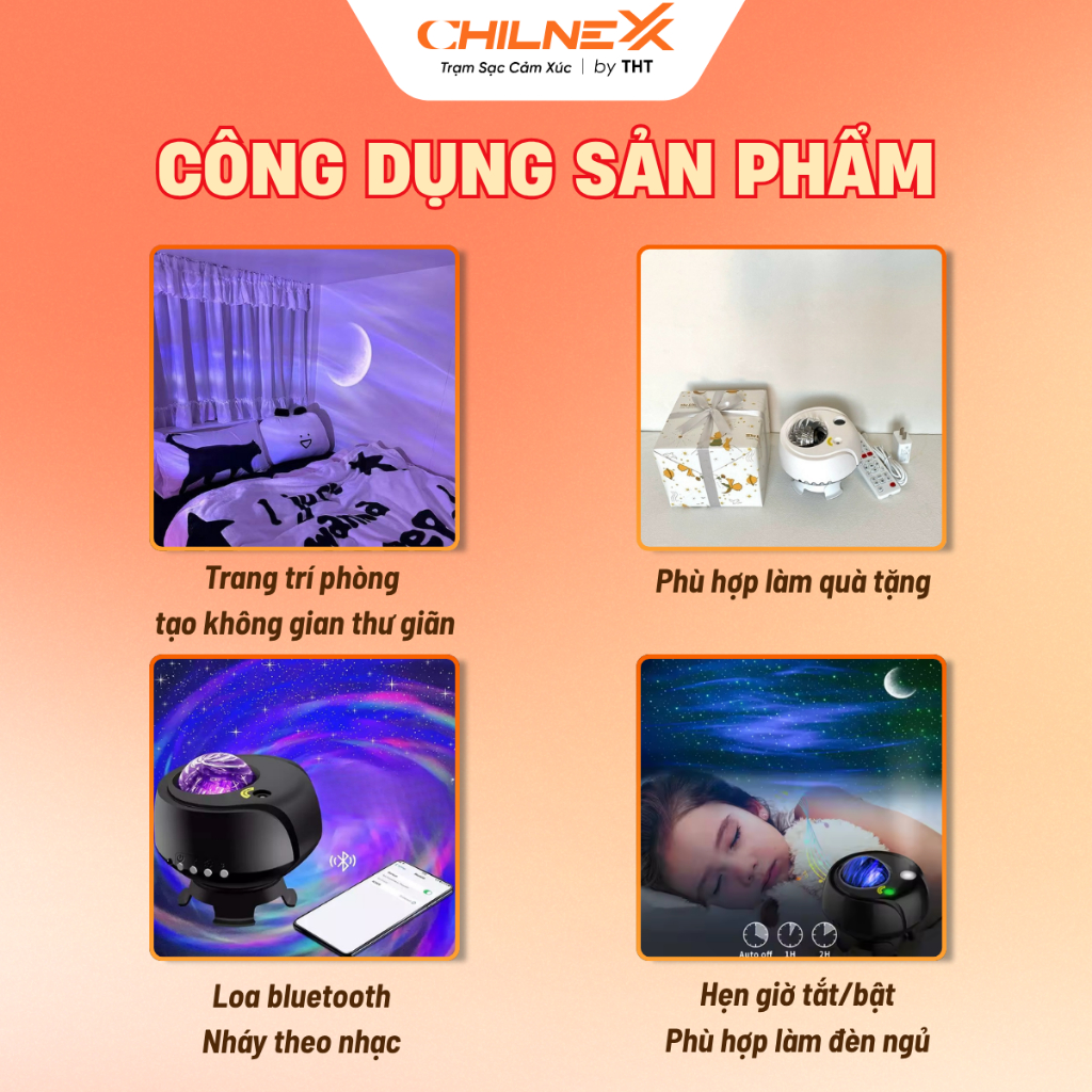 Đèn Thiên Hà V10 Plus CHILNEXX Đèn galaxy có  loa bluetooth nghe đèn ngủ nghe nhạc nháy theo nhạc quà sinh nhật