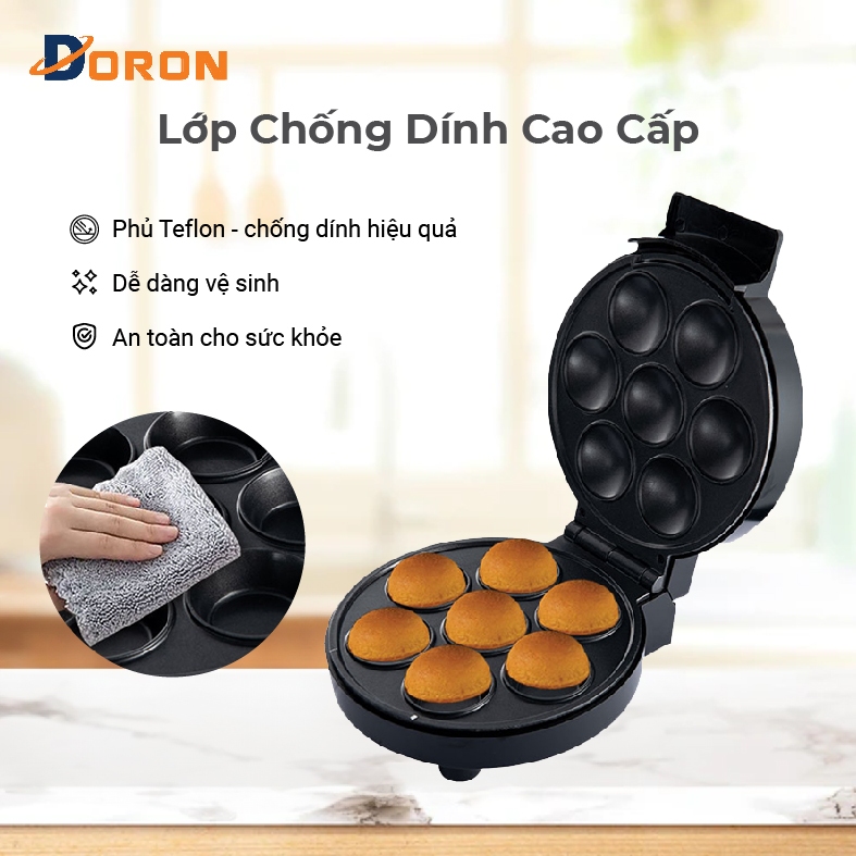 Máy làm bánh bông lan Cupcake DORON 750W – Nướng bánh chỉ 3 phút, dễ dùng, gọn nhẹ