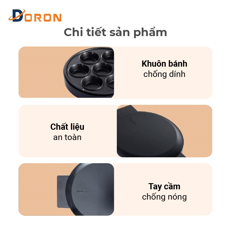 Máy làm bánh bông lan Cupcake DORON 750W – Nướng bánh chỉ 3 phút, dễ dùng, gọn nhẹ