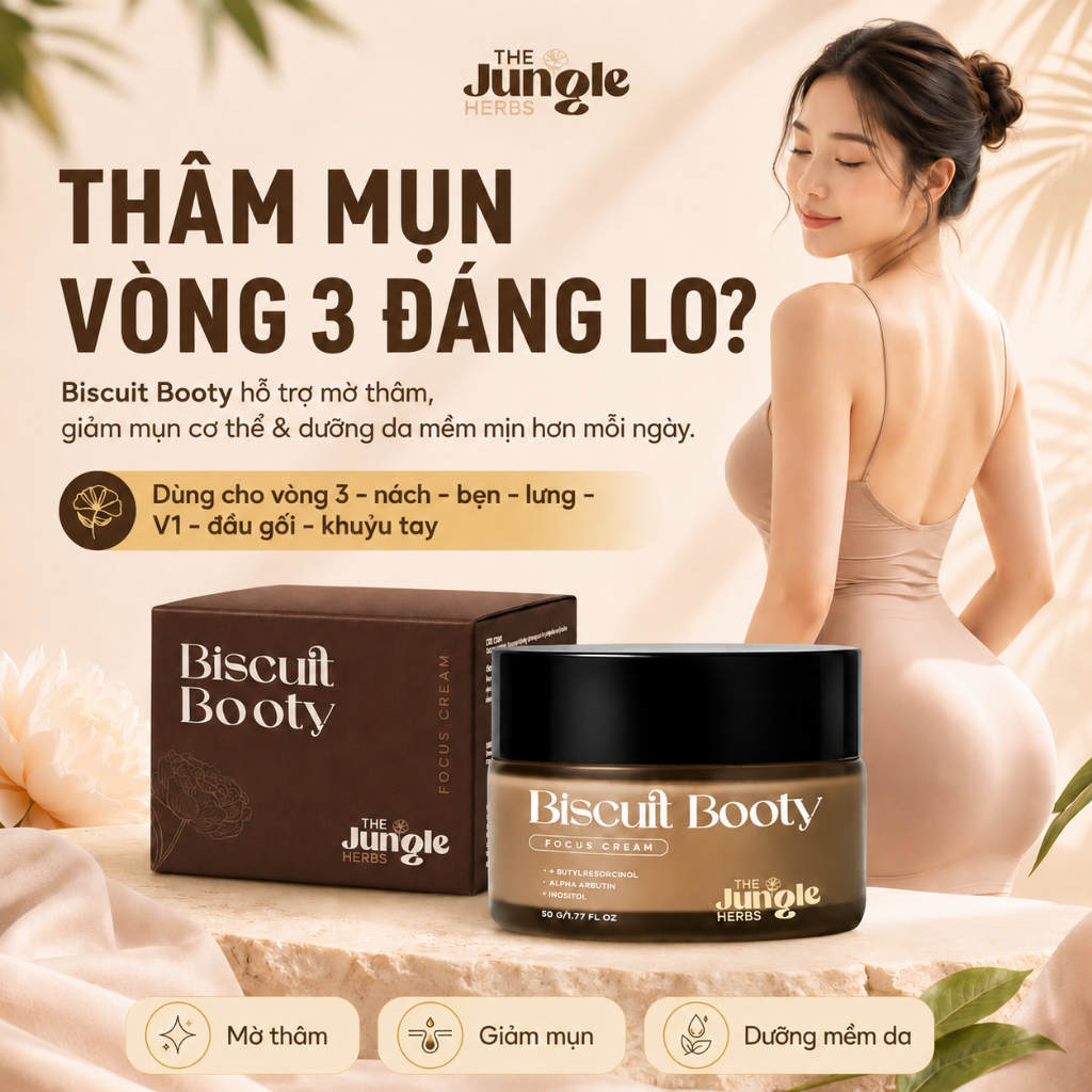 Kem mờ thâm sần, giảm mụn vùng mông, nách, bẹn, vết muỗi đốt, giúp da mềm mịn Biscuit Booty - The Jungle Herb