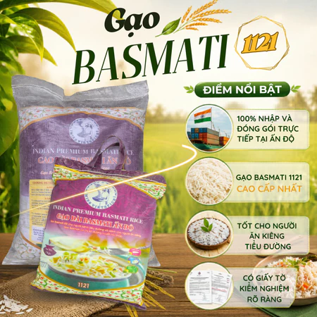 5KG Gạo Ấn Độ Basmati tốt cho người tiểu đường giảm cân thay cơm trắng hàng ngày