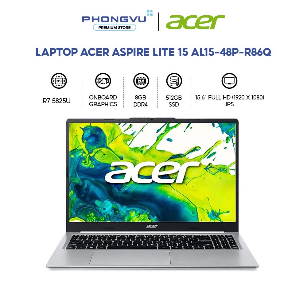 Laptop Acer Aspire Lite 15 AL15-48P-R86Q - Ryzen 7 5825U - RAM 8GB - 512GB SSD - Bảo hành 12 tháng