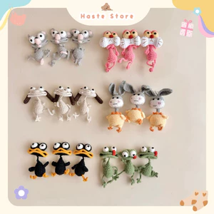 Móc Khoá Len Tổng Hợp Thú Gầy Chuột Ếch Gà Vịt Lừa Cún Chó Báo Hồng Cartoon Handmade Haste Quà Tặng Dễ Thương Độc Đáo