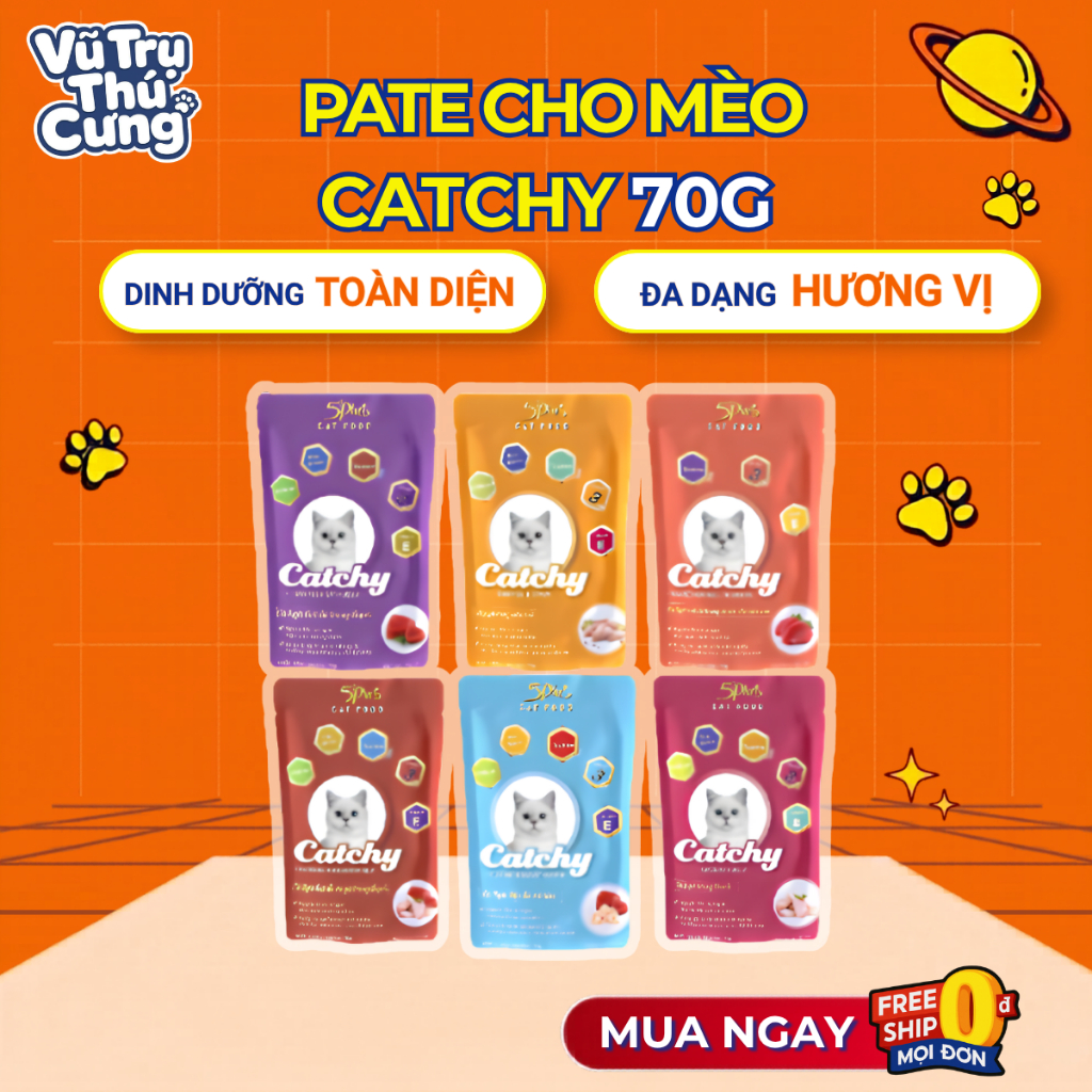 Pate cho Mèo Nhiều Dinh Dưỡng 5Plus Catchy 70g
