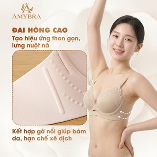 Áo Ngực Nữ Su Phối Ren Tinh Tế, Áo Lót Không Gọng Mút Vừa Nâng Ngực Tự Nhiên AMYBRA A5482