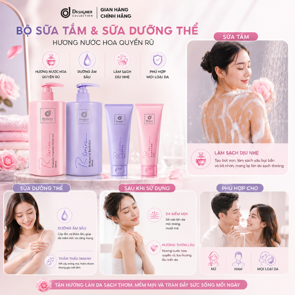 Sữa tắm và kem dưỡng thể Rsarias chính hãng Thái Lan – Cung cấp độ ẩm, làm mềm da, hương thơm sang trọng