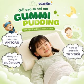 Gối cao su thiên nhiên Gummi Pudding cho trẻ, Gối ngủ cho bé nâng đỡ chắc chắn, thoáng mát, an toàn