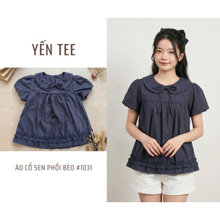 Áo sơ mi bí cổ sen tay bồng có thắt nơ phối gấu bèo, dễ phối đồ đi học, đi chơi Yến Tee #1031
