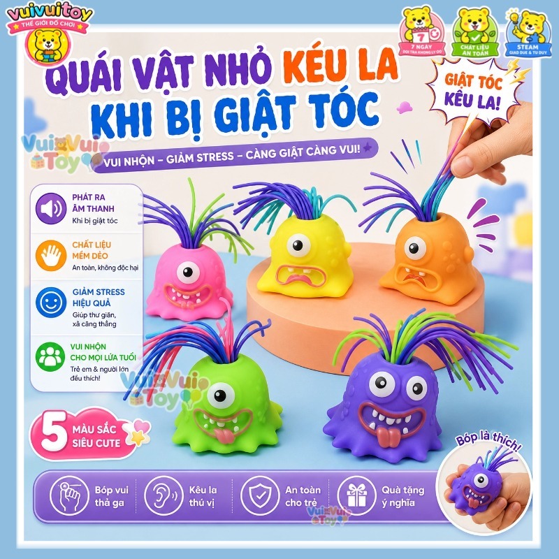 Đồ Chơi Quái Vật Xả Stress Kêu La - Búp Bê Giật Tóc Cảm Giác Mạnh, Giảm Căng Thẳng Hiệu Quả Cho Người Lớn & Bé