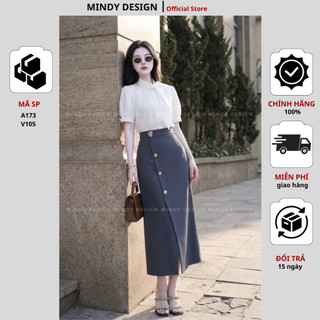 V105 - Chân Váy Chữ A Dáng Dài Xẻ Tà Trước MindyDesign - Chân Váy Công Sở Cạp Cao Tôn Dáng, Chất Vải Cao Cấp Không Nhăn