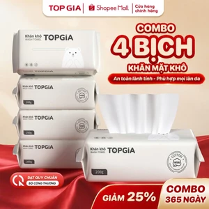 Khăn mặt khô đa năng Top Gia, khăn lau mặt dùng 1 lần siêu dai an toàn cho da (65 tờ/bịch)