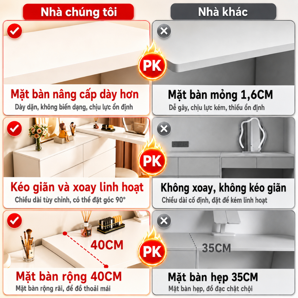 Bàn trang điểm kiêm bàn làm việc xoay 360° CONOCO nhiều ngăn tiết kiệm diện tích
