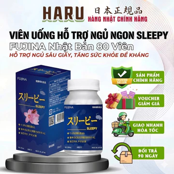 Viên Ngủ Ngon Fujina Sleepy Nhật Bản - GABA Rafuma Glycine - Hộp 80 Viên - Hỗ Trợ Dễ Ngủ Ngủ Sâu