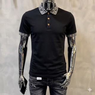 Áo polo nam phối cổ màu sắc viền thổ cẩm bo trắng đen vải thoáng co dãn màu sắc thời trang