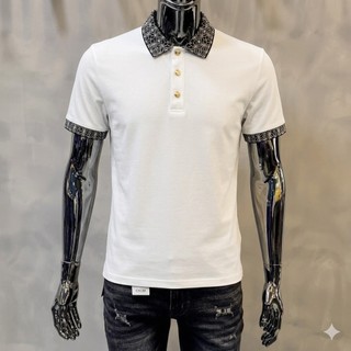 Áo polo nam phối cổ màu sắc viền thổ cẩm bo trắng đen vải thoáng co dãn màu sắc thời trang