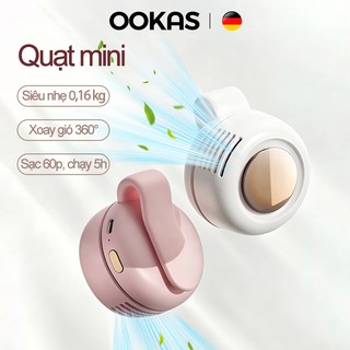 OOKAS Quạt mini gắn eo USB siêu nhẹ, im lặng 3 tốc độ, dùng phượt, dã ngoại, văn phòng