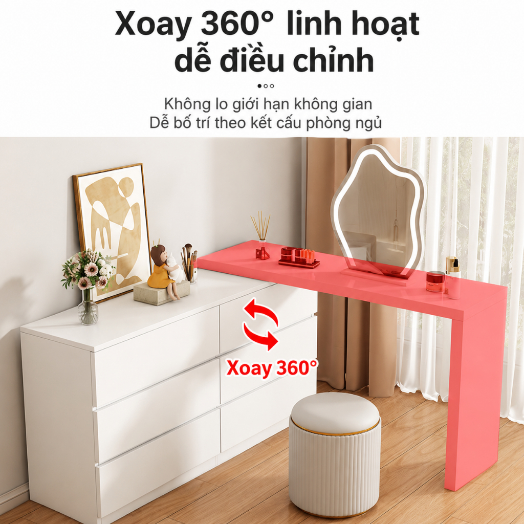 Bàn trang điểm kiêm bàn làm việc xoay 360° CONOCO nhiều ngăn tiết kiệm diện tích