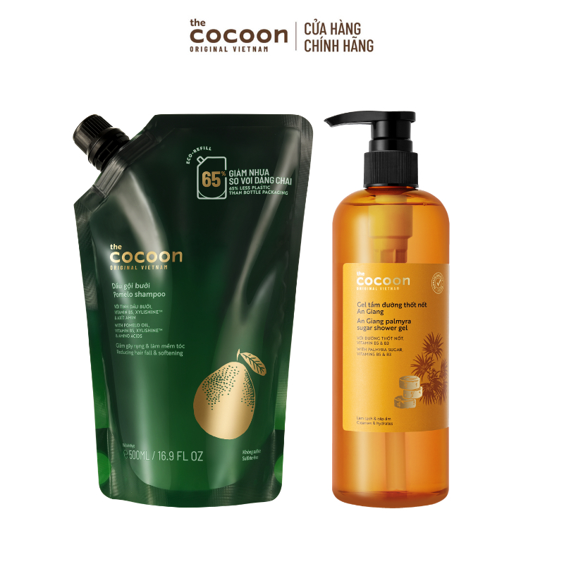 [MUA 2 GIẢM 36%] Combo Túi Refill Dầu gội bưởi 500ml & Gel tắm đường thốt nốt An Giang 500ml