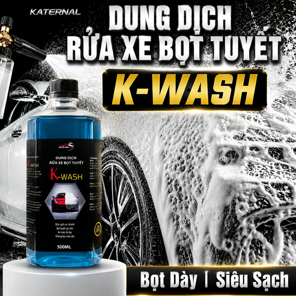 Combo Bình Phun Bọt Tuyết Áp Suất 2L + Dung Dịch Rửa Xe K-WASH 500ml | Rửa Xe Ô Tô Xe Máy, Tạo Bọt Mịn, Bóng Sơn