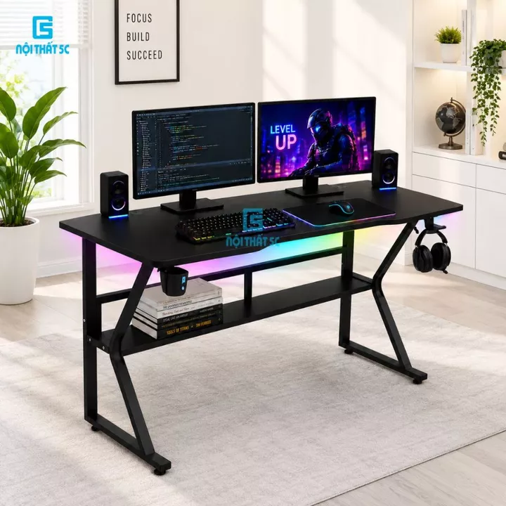 [Nội Thất 5C] Bàn Gaming Chữ K chân cong, bàn làm việc máy tính chân sắt sơn tĩnh điện cao cấp, mặt bàn gỗ MDF bo góc