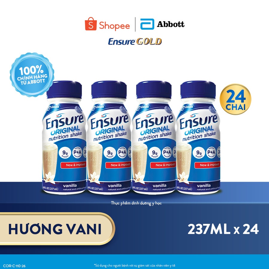 Thùng 24 chai Sữa nước Ensure Abbott 237ml/chai (bao bì thay đổi theo từng đợt nhập)