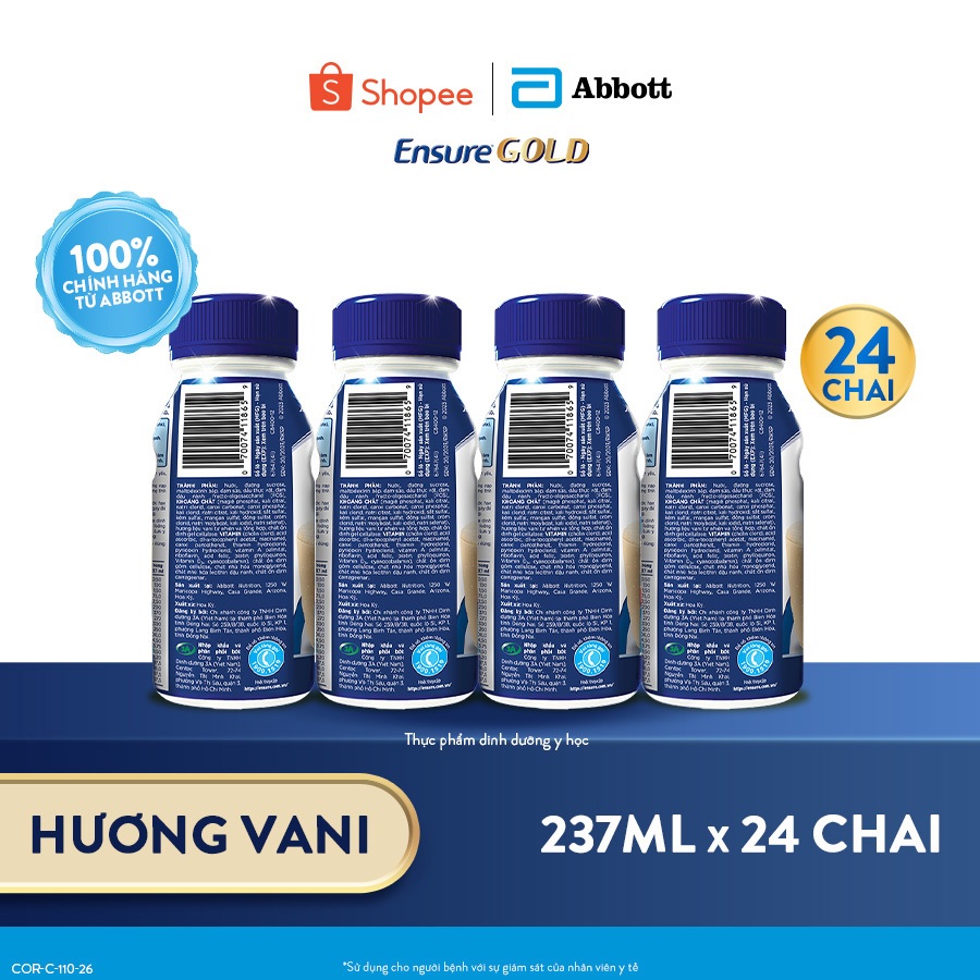 Thùng 24 chai Sữa nước Ensure Abbott 237ml/chai (bao bì thay đổi theo từng đợt nhập)