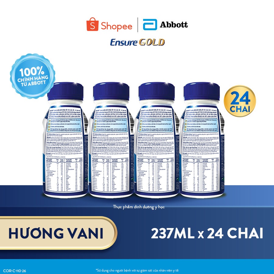 Thùng 24 chai Sữa nước Ensure Abbott 237ml/chai (bao bì thay đổi theo từng đợt nhập)