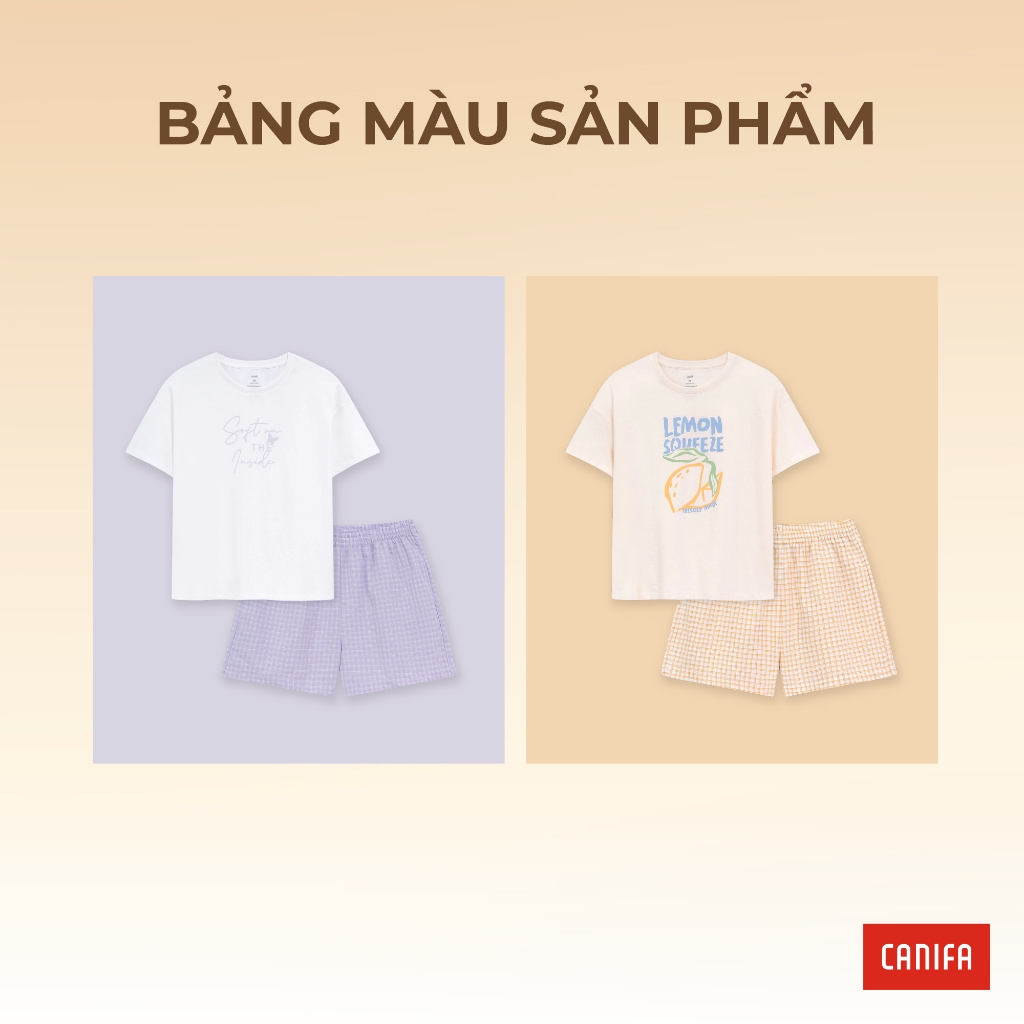 Bộ quần áo nữ CANIFA bộ hè cộc tay chất cotton quần short kẻ caro 6LS26S006