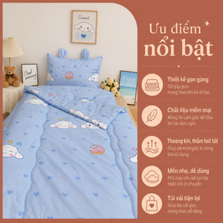 Bộ Chăn Gối Đi Học Cho Bé 4 Món, Mềm Mịn Thoáng Khí Kèm Túi Vải
