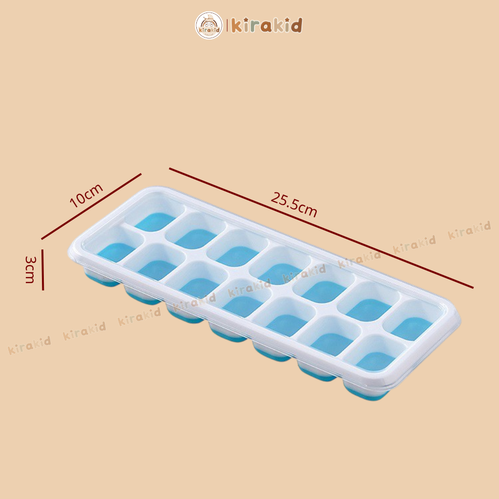 Khay Đá Trữ Đông Đồ Ăn Dặm Cho Bé 14 Ô, Khuôn Làm Đá Có Nắp Đậy Đáy Silicon Dễ Tách