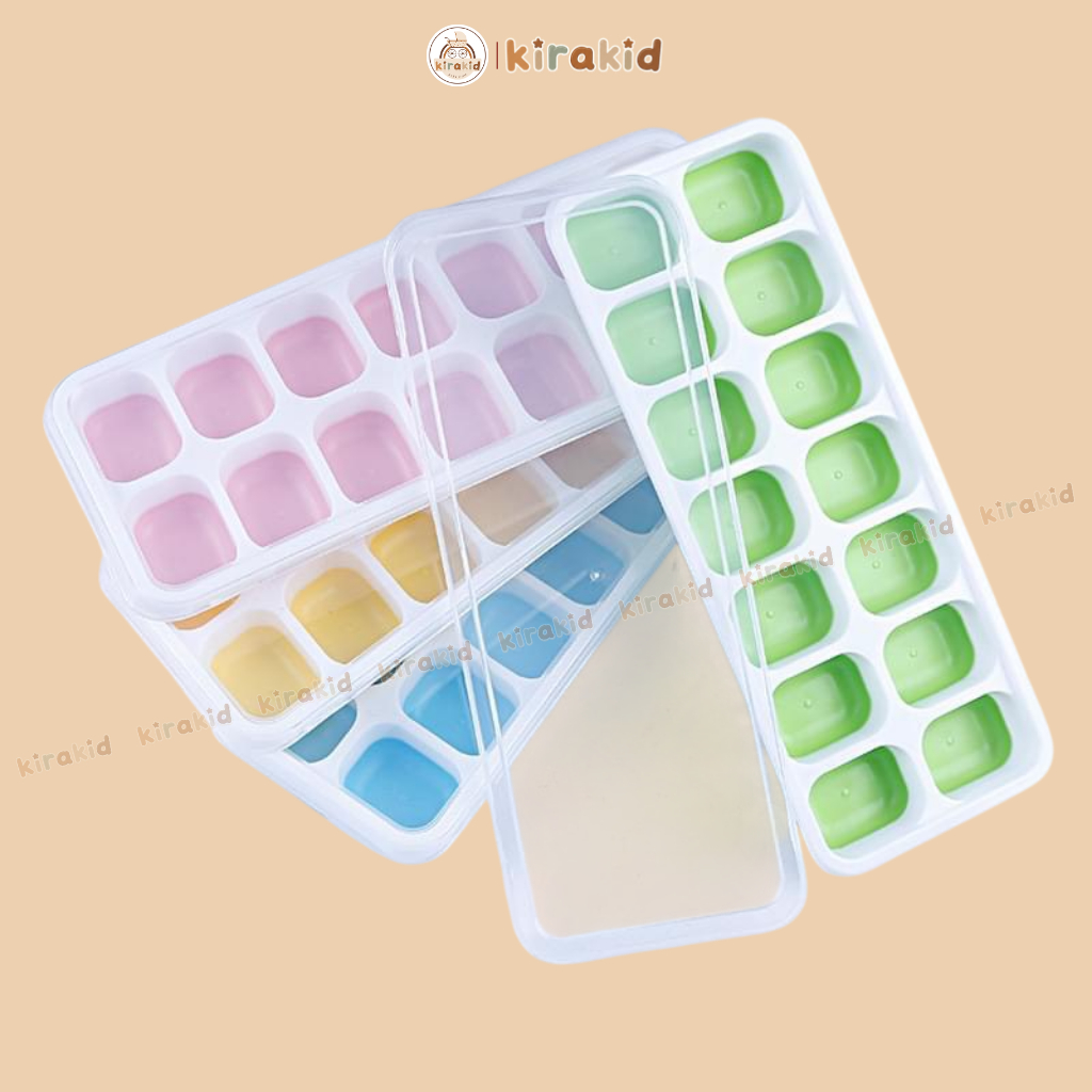 Khay Đá Trữ Đông Đồ Ăn Dặm Cho Bé 14 Ô, Khuôn Làm Đá Có Nắp Đậy Đáy Silicon Dễ Tách
