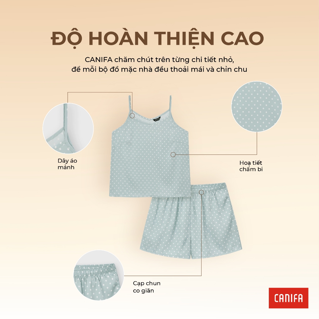 Bộ pyjama nữ CANIFA bộ hè áo hai dây quần short họa tiết chấm bi 6LS26S012