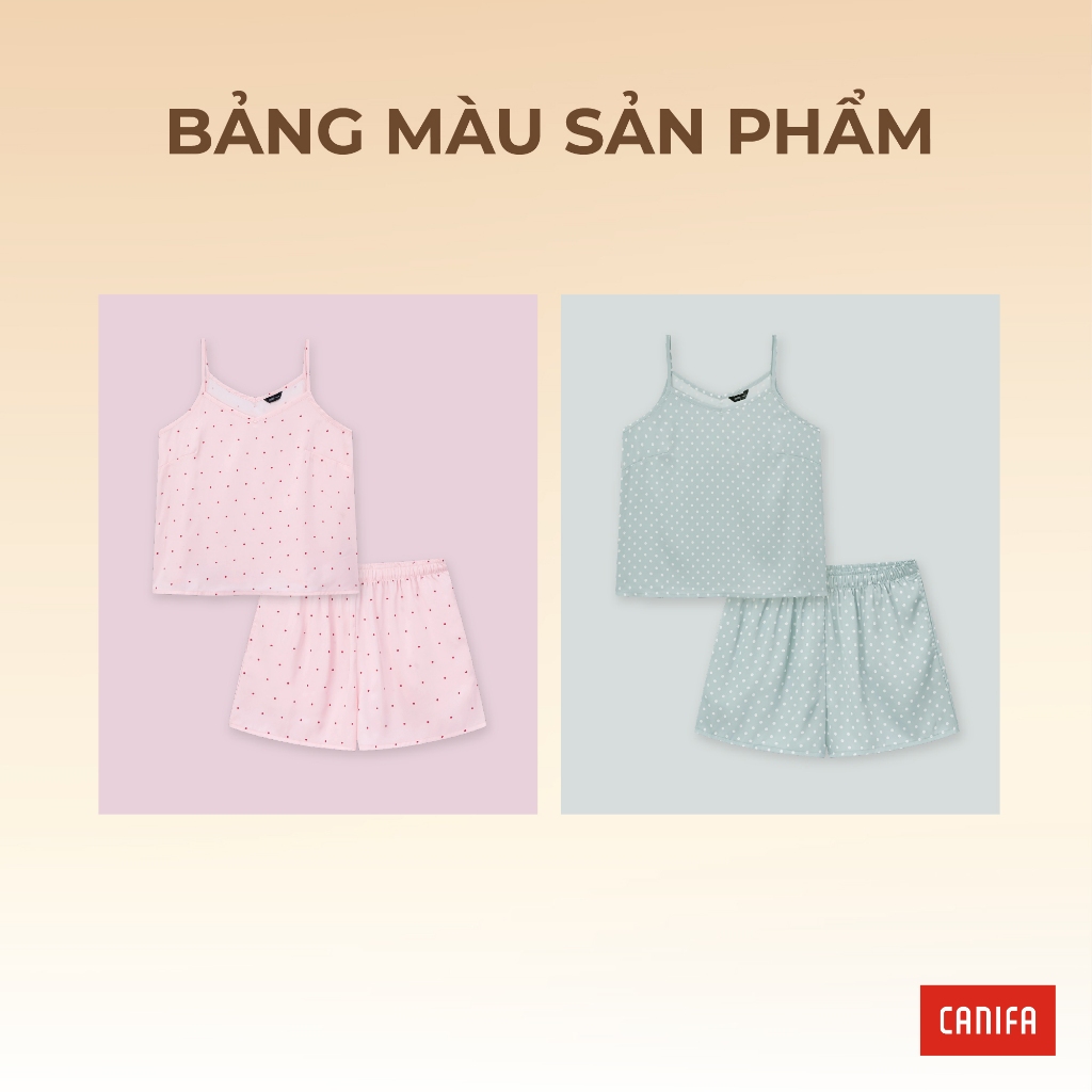 Bộ pyjama nữ CANIFA bộ hè áo hai dây quần short họa tiết chấm bi 6LS26S012
