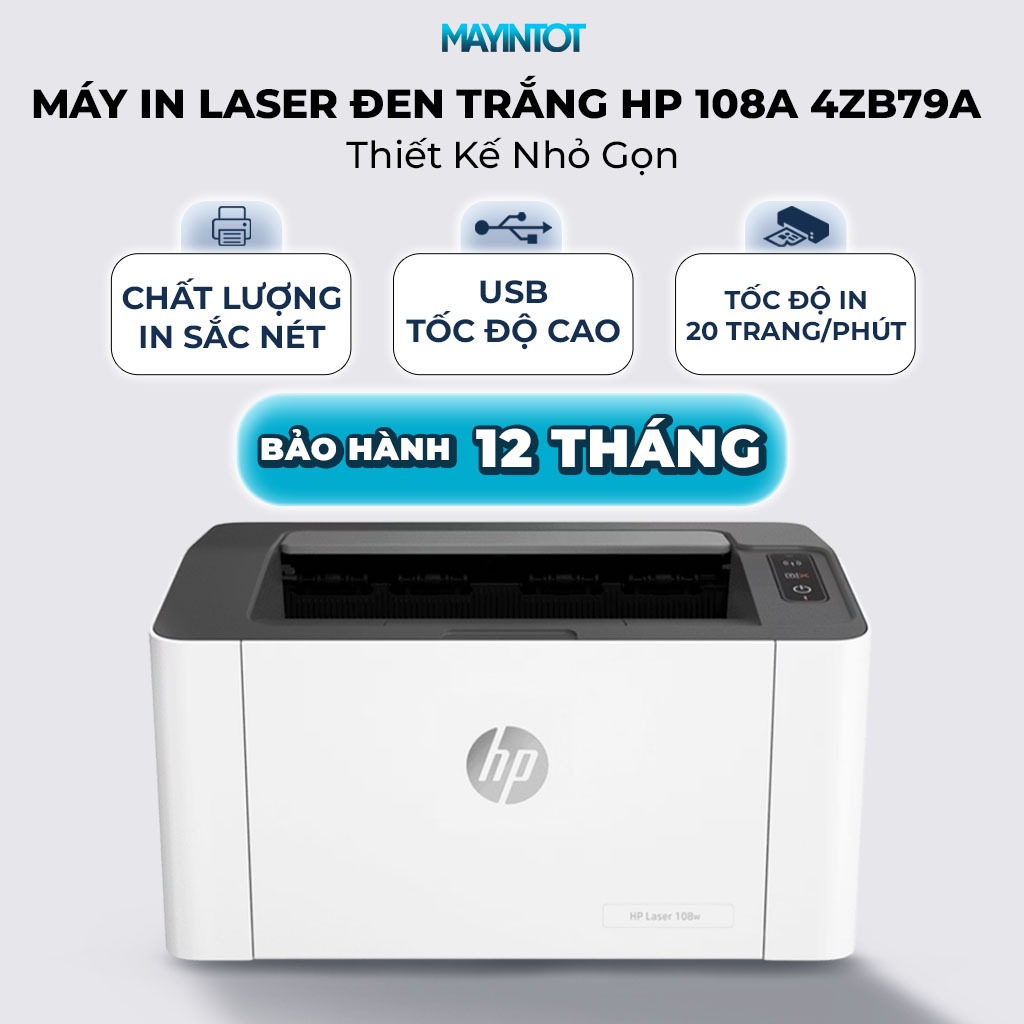 Máy In Laser Đen Trắng HP 108A 4ZB79A - Tốc Độ 20 Trang/Phút, Kết Nối USB, Thiết Kế Nhỏ Gọn - Máy In Tốt