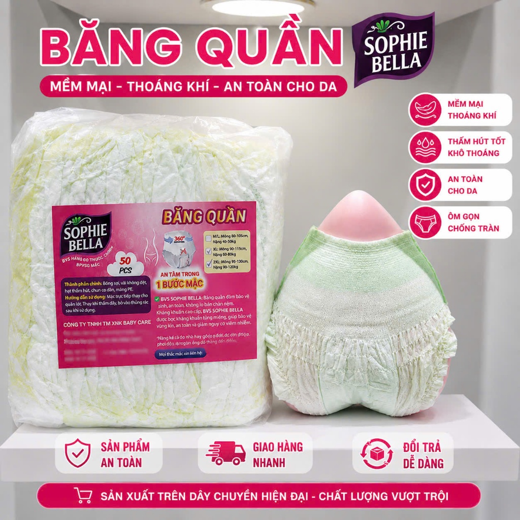 Băng Vệ Sinh Dạng Quần Sophie Bella Combo Nhiều Miếng Màu Da Xanh