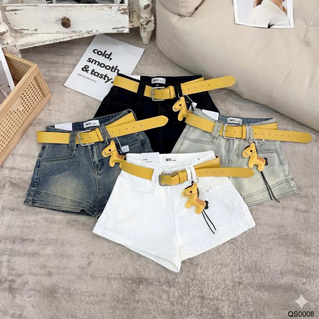 Quần short sooc ngắn jean denim bò ôm kèm đai nâu Mía QCCC QCL1 QS0004 #5399