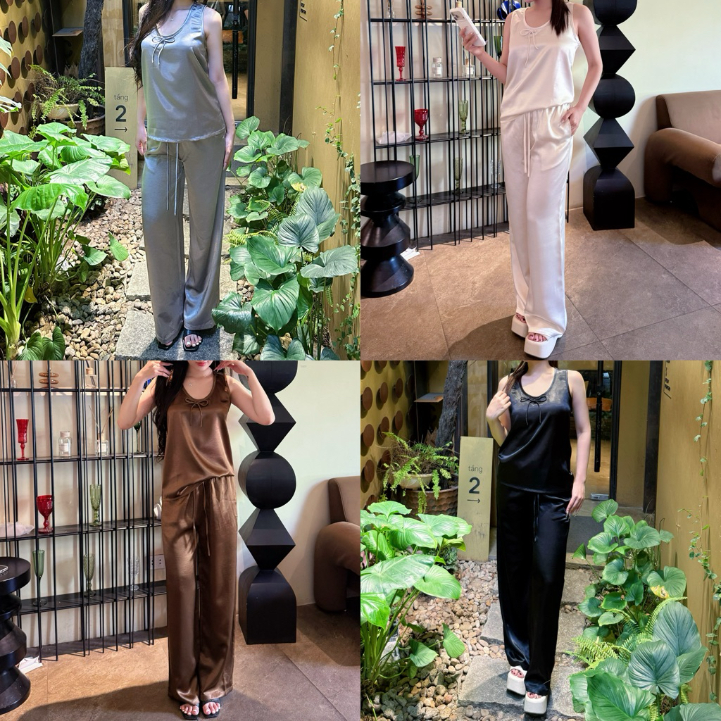 Quần Lụa Dáng Suông Vải Lụa Tráng Gương