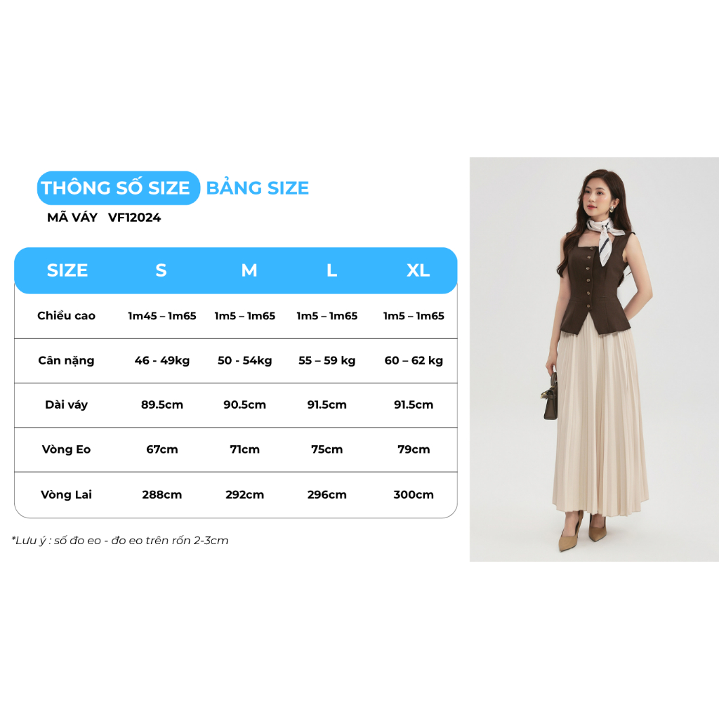 Chân váy GUMAC kiểu dập ly rẽ quạt chân váy lưng thun may 1 lớp có độ rũ tự nhiên VF12024