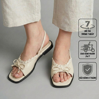 Dép Sandal Nữ Chất Da Mềm Viền Ren Xinh Xắn Mã V195