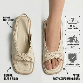 Dép Sandal Nữ Chất Da Mềm Viền Ren Xinh Xắn Mã V195