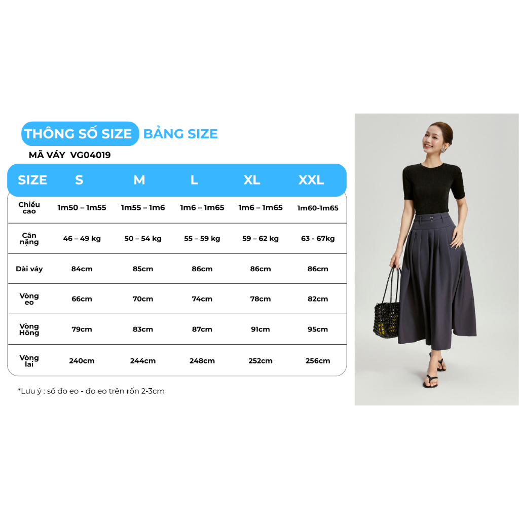 Chân váy nữ GUMAC dáng A xoè bản lưng to 10cm tùng xếp ly dây khoá kéo bên sườn VG04019