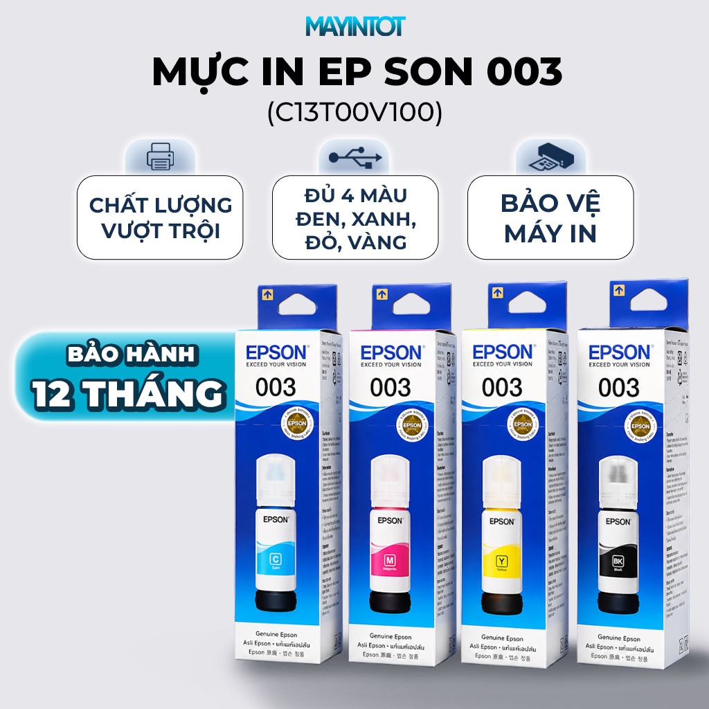 Mực In Ep son 003 (C13T00V100) - Dùng Cho Máy Epson L1110, L3110, L3150, L1210, L3210, L1250, L3250 - Mực Chính Hãng