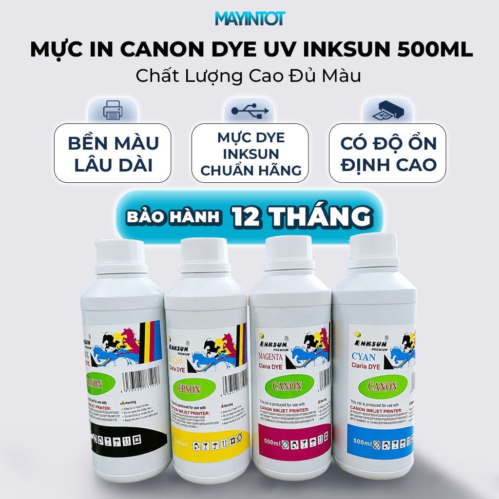 Mực in Canon Dye uv Inksun 500ml chất lượng cao đủ màu cho Canon G1010 G1020 – Máy In Tốt