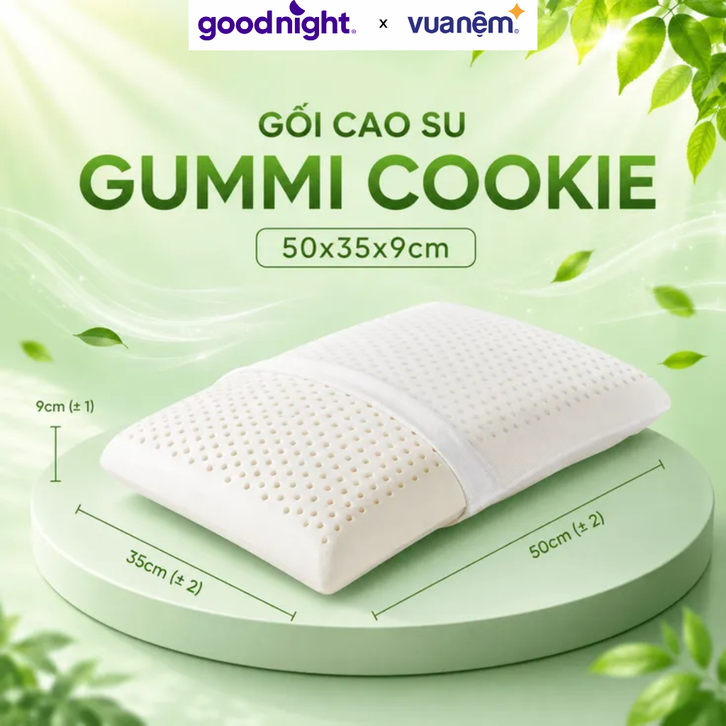 Gối Cao Su Thiên Nhiên Gummi Cookie 35x50x9 - Gối Nâng Đỡ, Thiết Kế Cong Nâng Đỡ chính hãng VUA NỆM