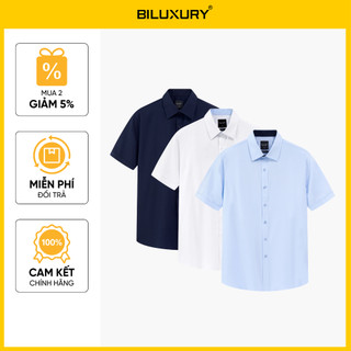 [T7_ĐỒNG GIÁ 599K] Áo Sơ Mi Nam NgắnTay 1SMCB001 Biluxury Form Slimfit Tôn Dáng Chống Nước Chống Dầu Chống Bám Bẩn