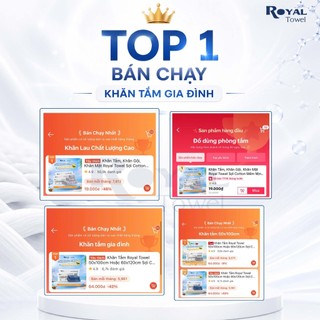 Bộ 6 Khăn Tắm Gội Mặt Royal Towel - 2 Mặt, 2 Gội, 2 Tắm 60x120cm Sợi Cotton Mềm Mịn, Thấm Hút Tốt, Không Xổ Lông
