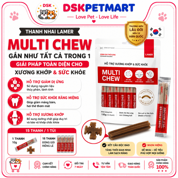 Thanh Nhai LAMER MULTI CHEW Ngăn Ngừa Dị Ứng , Tốt Cho Sức Khỏe Khớp & Răng Miệng (10gr x 15 Thanh)