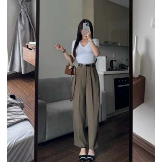 (Tặng Kèm Dây Lưng) Quần Baggy Nữ Lưng Cao (Chất Gold Nhật) Mềm Mịn - Dáng Thụng Dài Tôn Dáng Dễ Phối Đồ