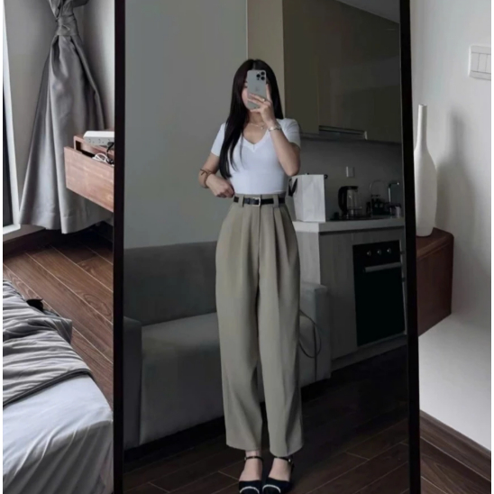 (Tặng Kèm Dây Lưng) Quần Baggy Nữ Lưng Cao (Chất Gold Nhật) Mềm Mịn - Dáng Thụng Dài Tôn Dáng Dễ Phối Đồ
